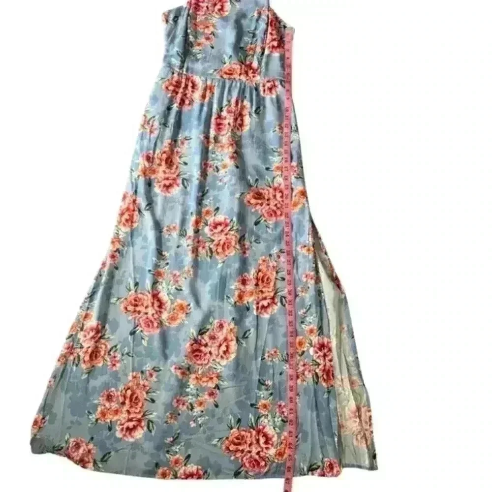 Band of Gypsies Floral Maxi Dress  Blue/Coral Medium NWT boho garden girl fairy - Picture 13 of 15